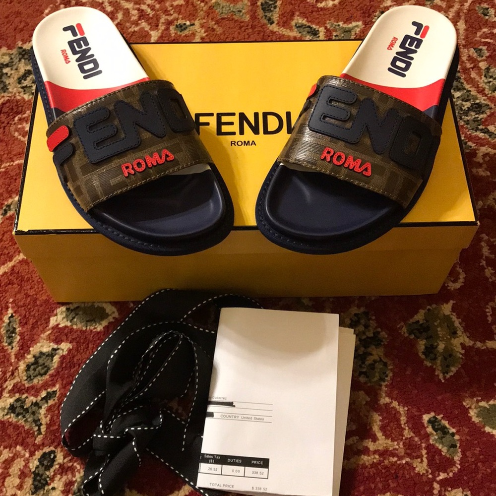 Fendi logo appliquéd printed coated canvas slides
